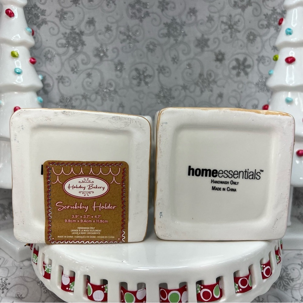 Christmas Pastel Pink Ceramic Gingerbread Soap Dispenser & Dish Scrubby Holder - Picture 11 of 12